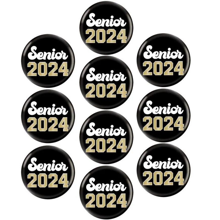 Metallic Gold Senior 2024 Graduation Buttons, 2in, 10ct 4 Metallic Gold Senior 2024 Graduation Buttons, 2in, 10ct - Image 2