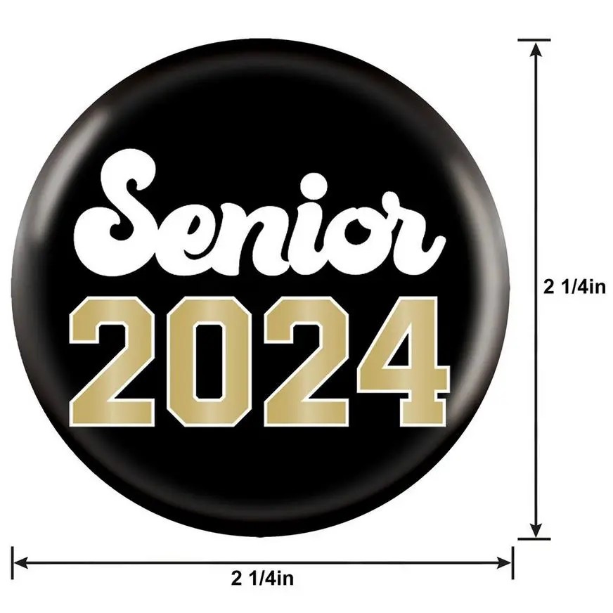 Metallic Gold Senior 2024 Graduation Buttons, 2in, 10ct 6 Metallic Gold Senior 2024 Graduation Buttons, 2in, 10ct - Image 4