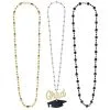 Black, Silver, & Gold Graduation Layered Bead Necklace, 20in -Costume Party Decor Store 953629