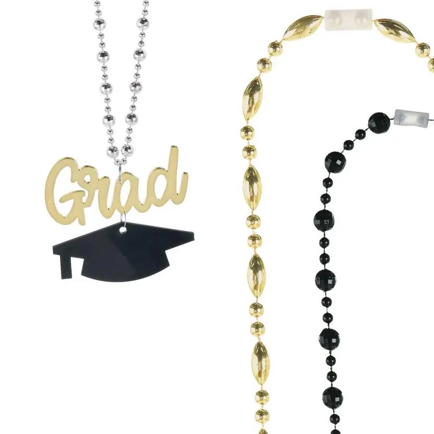 Black, Silver, & Gold Graduation Layered Bead Necklace, 20in 4 Black, Silver, & Gold Graduation Layered Bead Necklace, 20in - Image 2