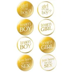 Metallic Gold Just Here For The Sex Gender Reveal Metal & Plastic Buttons, 2.5in, 10ct
