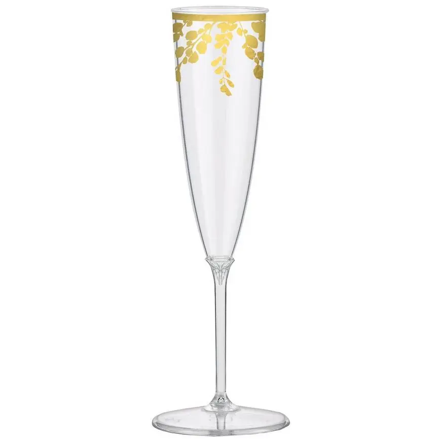 Metallic Gold Hanging Leaves Plastic Champagne Flutes, 5.5oz, 16ct 3 Metallic Gold Hanging Leaves Plastic Champagne Flutes, 5.5oz, 16ct