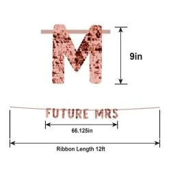 Rose Gold Future Mrs. Bachelorette Party Sequin Letter Banner, 12ft -Costume Party Decor Store 954694 02