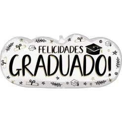 Sketched Impressions Felicidades Graduado Phrase Foil Balloon, 30in X 14in