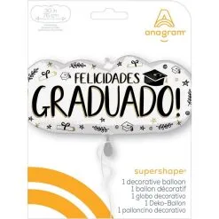 Sketched Impressions Felicidades Graduado Phrase Foil Balloon, 30in X 14in -Costume Party Decor Store 954845 02
