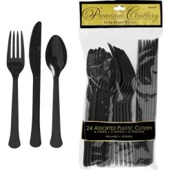 Black Premium Plastic Cutlery Set 24ct