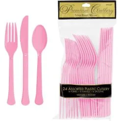 Pink Premium Plastic Cutlery Set 24ct