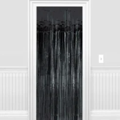 Black Foil Fringe Doorway Curtain, 3ft X 8ft