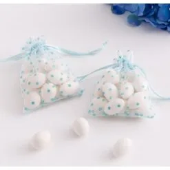 Blue Polka Dot Organza Favor Bags 12ct