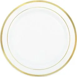 White Gold-Trimmed Premium Plastic Dinner Plates 10ct