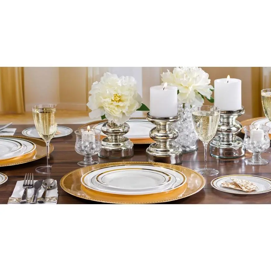 White Gold-Trimmed Premium Plastic Dinner Plates 10ct 4 White Gold-Trimmed Premium Plastic Dinner Plates 10ct - Image 2