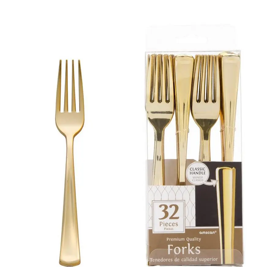 Gold Premium Plastic Forks 32ct 3 Gold Premium Plastic Forks 32ct
