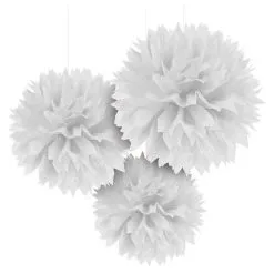 White Tissue Pom Poms 3ct
