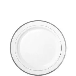 White Silver-Trimmed Premium Plastic Appetizer Plates 20ct
