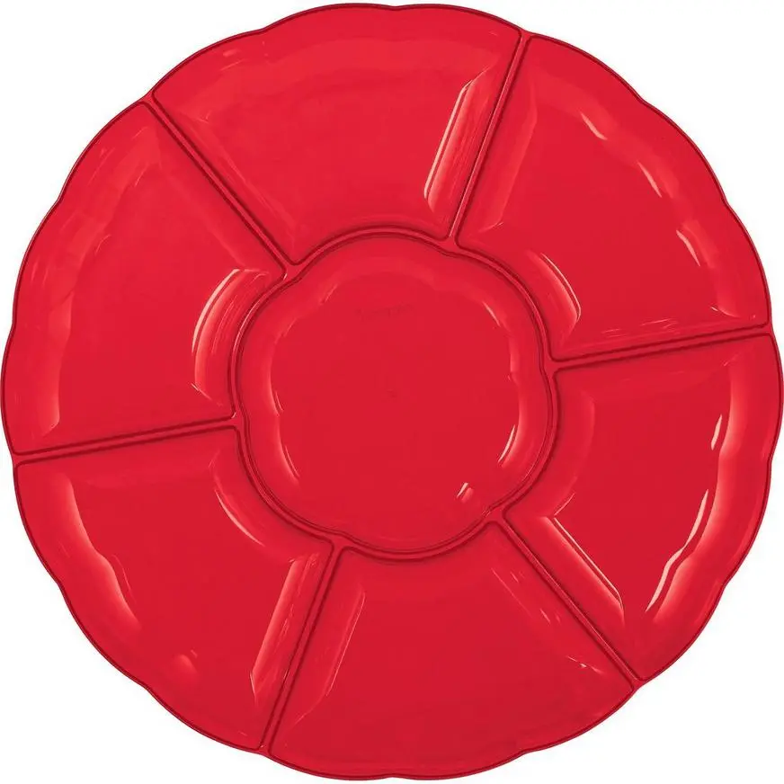 Red Plastic Scalloped Sectional Platter 3 Red Plastic Scalloped Sectional Platter