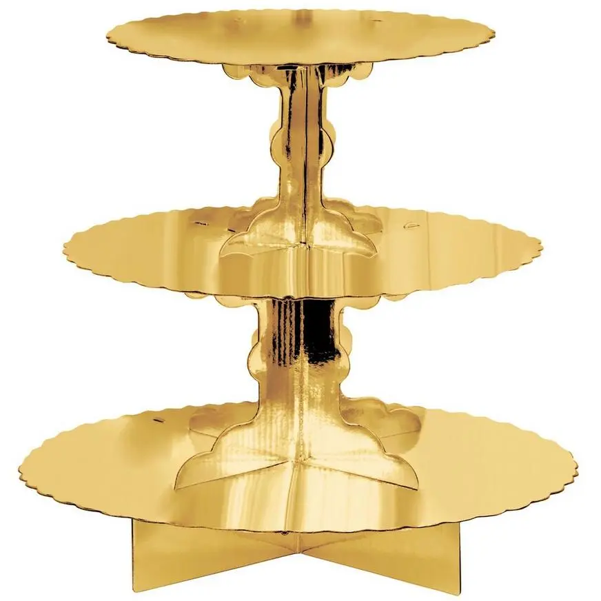 Gold 3-Tiered Cardboard Cupcake Stand, 11.5in X 14.25in 3 Gold 3-Tiered Cardboard Cupcake Stand, 11.5in X 14.25in