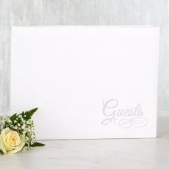 White Guest Book 6 1/8in X 8 1/8in