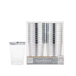 CLEAR Silver-Trimmed Premium Plastic Cups 20ct