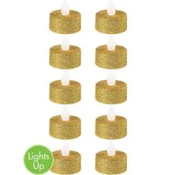 Glitter Gold Tealight Flameless LED Candles 10ct