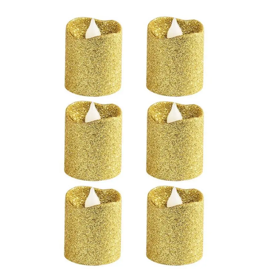 Glitter Gold Votive Flameless LED Candles 6ct 3 Glitter Gold Votive Flameless LED Candles 6ct