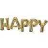 Air-Filled White Gold Happy Letter Balloon Banner, 30in X 10in -Costume Party Decor Store C694427