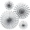 Glitter White & Silver Polka Dot & Chevron Paper Fan Decorations 4ct -Costume Party Decor Store C734061 white