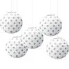 Mini White & Silver Polka Dot Paper Lanterns 5ct -Costume Party Decor Store C734108 white