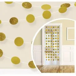 Glitter Gold Polka Dot String Decorations 6ct