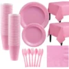 New Pink Plastic Tableware Kit For 50 Guests -Costume Party Decor Store C756783 pink