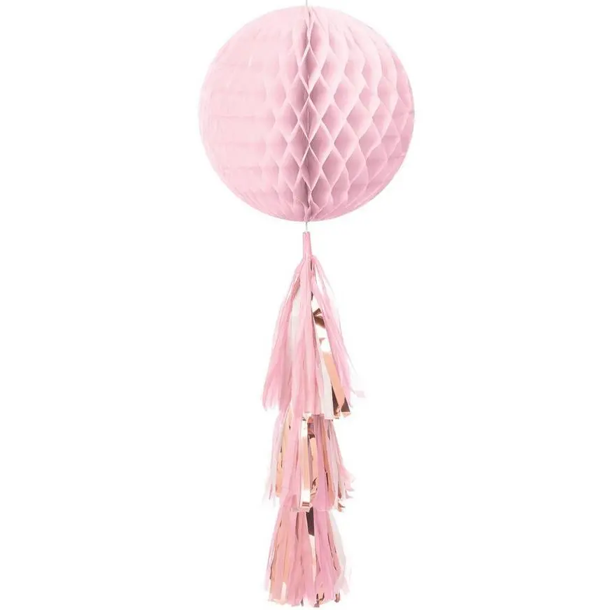 Metallic Rose Gold & Pink Honeycomb Ball With Tail 3 Metallic Rose Gold & Pink Honeycomb Ball With Tail