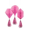 Mini Bright Pink Honeycomb Decorations With Tails 3ct -Costume Party Decor Store C811542 hot pink