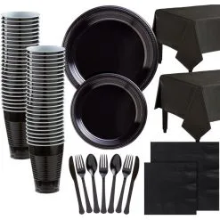Black Plastic Tableware Kit For 100 Guests