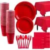 Red Plastic Tableware Kit For 100 Guests 1 Red Plastic Tableware Kit For 100 Guests -Costume Party Decor Store C812483 red