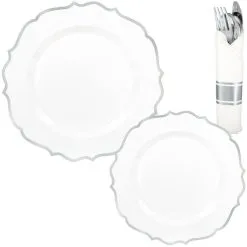 White & Silver Ornate Premium Tableware Kit For 40 Guests