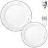 White Silver-Trimmed Premium Tableware Kit For 40 Guests -Costume Party Decor Store C816165 silver