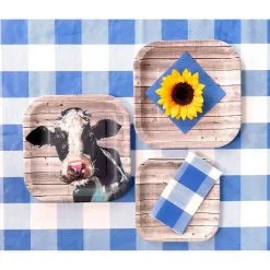 Blue & White Plaid Table Cover -Costume Party Decor Store C827007 royal blue 02