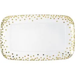 Metallic Gold Polka Dots Plastic Rectangular Platter, 18in X 11in
