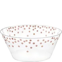 Metallic Rose Gold Polka Dots Plastic Serving Bowl, 10in