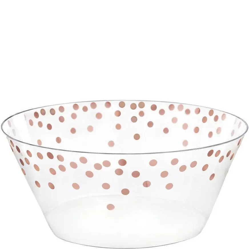 Metallic Rose Gold Polka Dots Plastic Serving Bowl, 10in 3 Metallic Rose Gold Polka Dots Plastic Serving Bowl, 10in