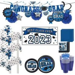 Blue Congrats Grad Graduation Party Kit For 100 Guests