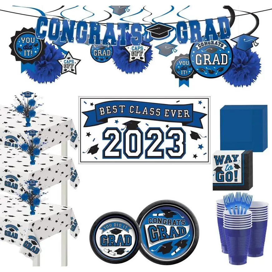 Blue Congrats Grad Graduation Party Kit For 100 Guests 3 Blue Congrats Grad Graduation Party Kit For 100 Guests