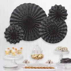 Glitter Black Polka Dot & Chevron Paper Fan Decorations, 4ct