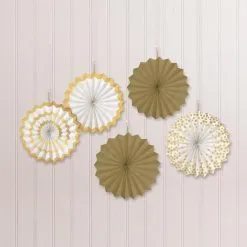 Gold Mini Paper Fan Decorations, 6in, 5ct