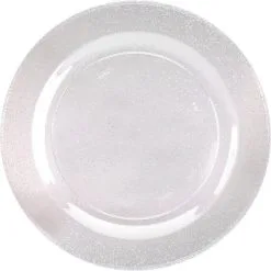 Silver Glitter & White Premium Plastic Dinner Plates, 10.25in, 10ct