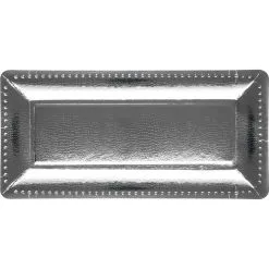 Metallic Silver Long Rectangular Paper Platters, 7.5in X 15 3/4in, 3ct