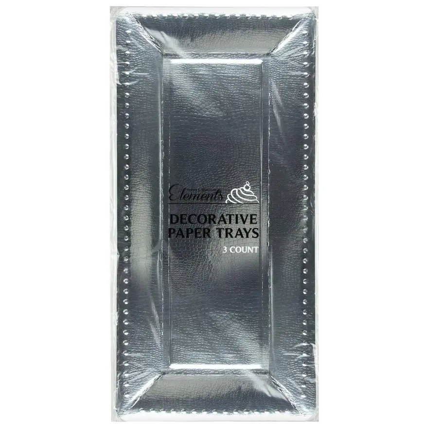 Metallic Silver Long Rectangular Paper Platters, 7.5in X 15 3/4in, 3ct 4 Metallic Silver Long Rectangular Paper Platters, 7.5in X 15 3/4in, 3ct - Image 2