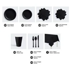 Black Tableware Kit For 20 Guests, 222pc -Costume Party Decor Store C919822 black 02