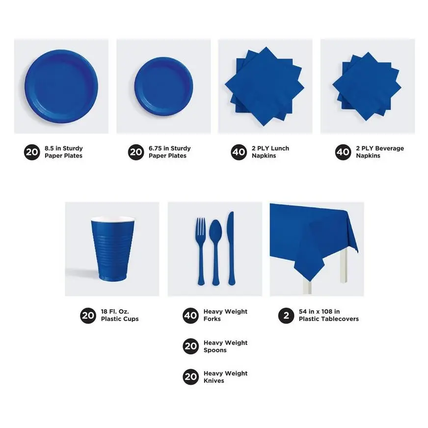 Royal Blue Tableware Kit For 20 Guests, 222pc 5 Royal Blue Tableware Kit For 20 Guests, 222pc - Image 3