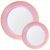 Round Premium Plastic Dinner (10.25in) & Dessert (7.5in) Plates With Pink & Gold Border, 20ct -Costume Party Decor Store C919837 pink
