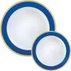 Round Premium Plastic Dinner (10.25in) & Dessert (7.5in) Plates With Royal Blue & Gold Border, 20ct -Costume Party Decor Store C919837 royal blue
